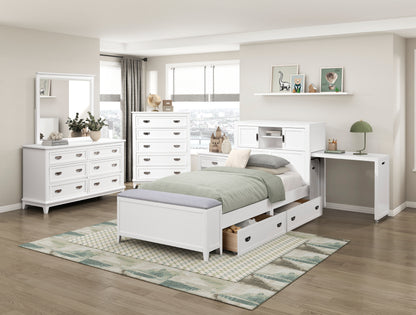B2024WHBC-1* (2) Twin Bookcase Bed with Hidden Desk, Stool and Storage Bench - B2024WHBC-1*
