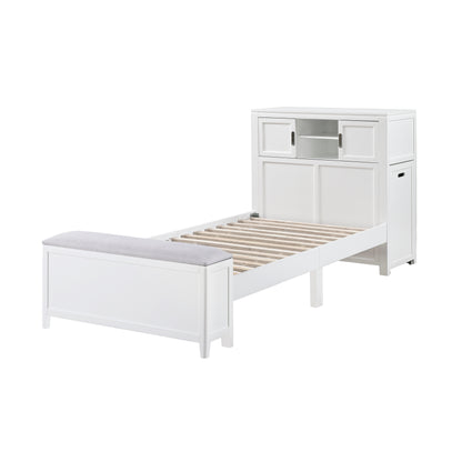 B2024WHBC-1* (2) Twin Bookcase Bed with Hidden Desk, Stool and Storage Bench - B2024WHBC-1*