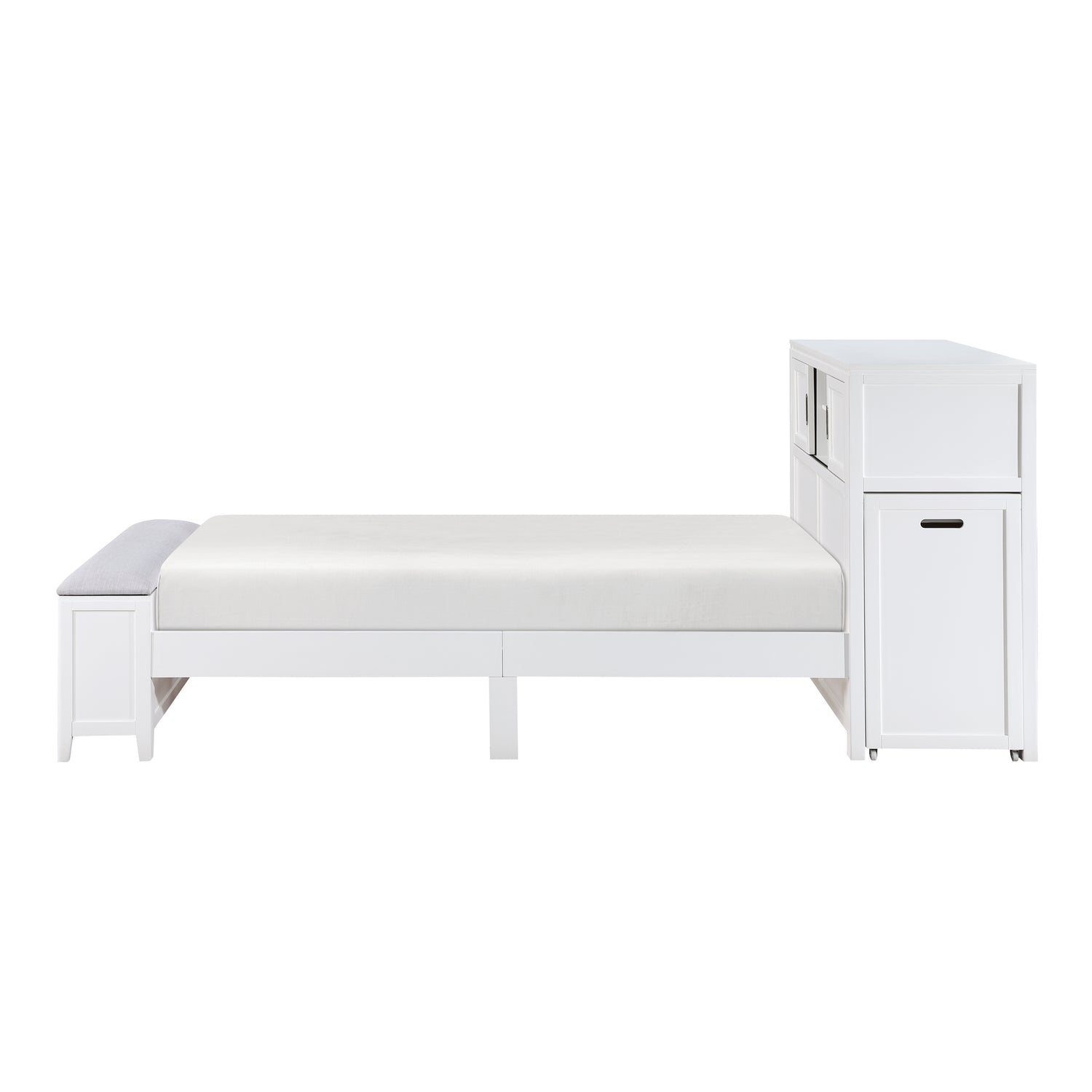 B2024WHBC-1* (2) Twin Bookcase Bed with Hidden Desk, Stool and Storage Bench - B2024WHBC-1*