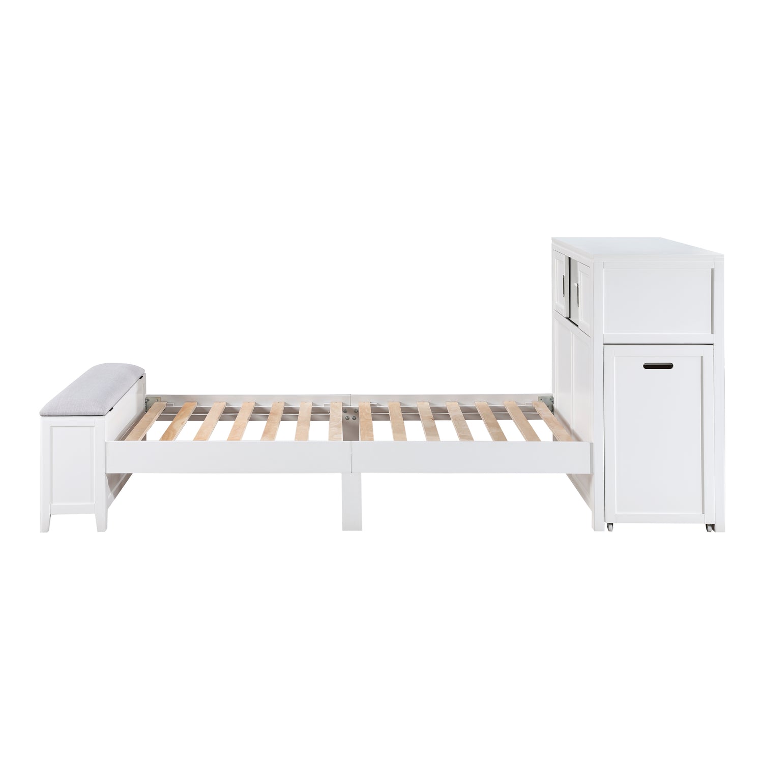 B2024WHBC-1* (2) Twin Bookcase Bed with Hidden Desk, Stool and Storage Bench - B2024WHBC-1*