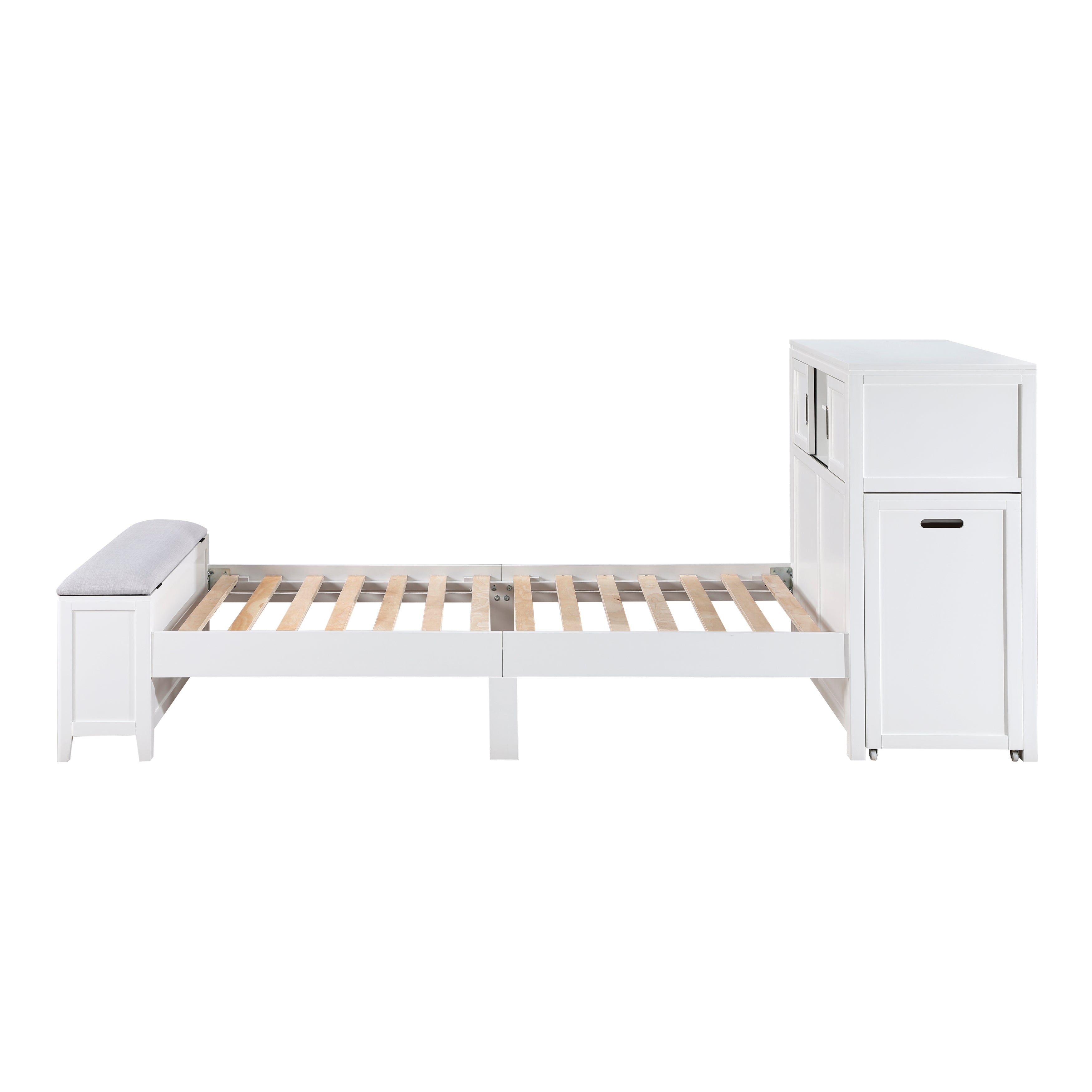 B2024WHBC-1* (2) Twin Bookcase Bed with Hidden Desk, Stool and Storage Bench - B2024WHBC-1*