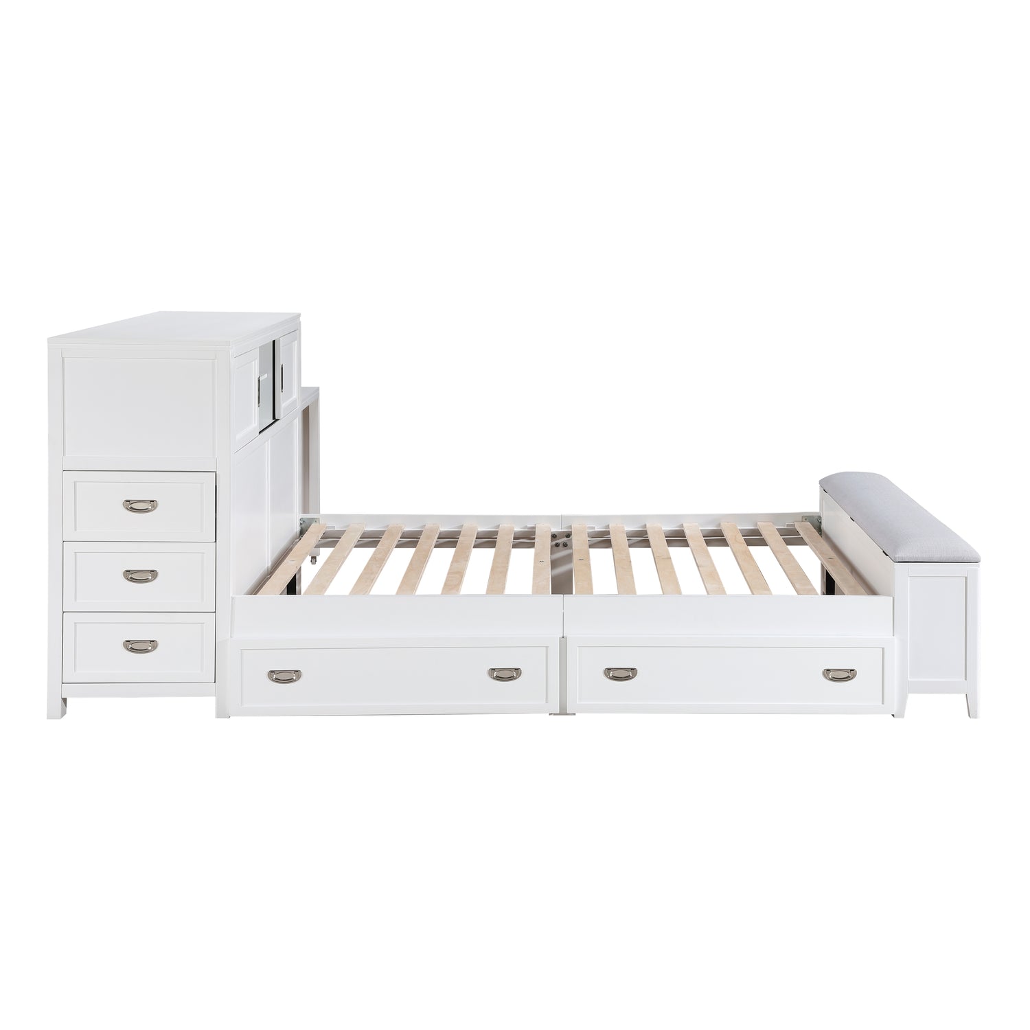 B2024WHBCF-1* (2) Full Bookcase Bed with Hidden Desk, Stool and Storage Bench - B2024WHBCF-1*