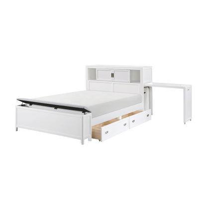 B2024WHBCF-1* (2) Full Bookcase Bed with Hidden Desk, Stool and Storage Bench - B2024WHBCF-1*