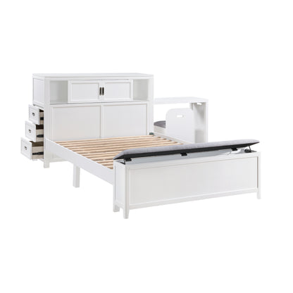 B2024WHBCF-1* (2) Full Bookcase Bed with Hidden Desk, Stool and Storage Bench - B2024WHBCF-1*