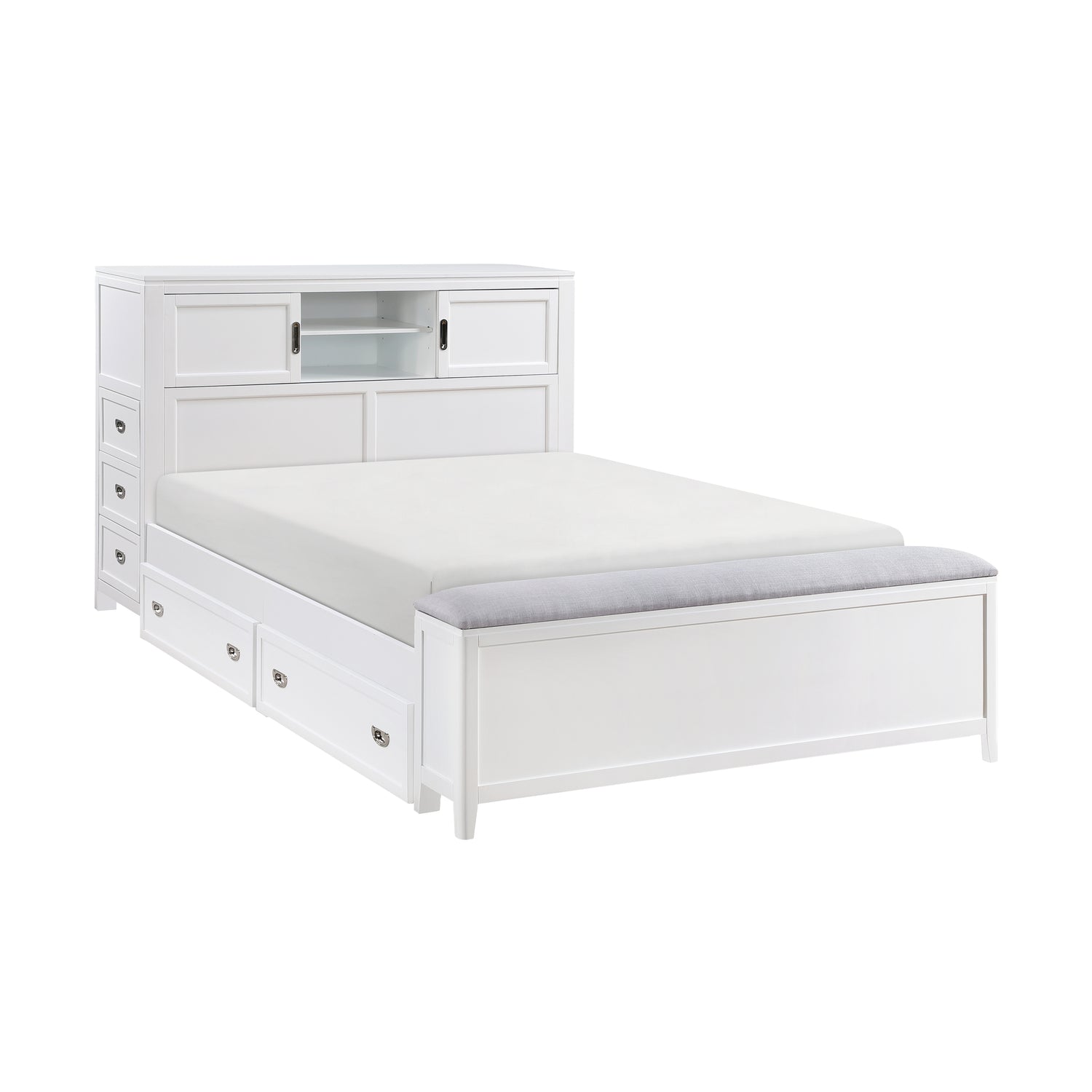 B2024WHBCF-1* (2) Full Bookcase Bed with Hidden Desk, Stool and Storage Bench - B2024WHBCF-1*