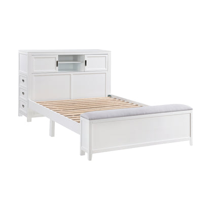 B2024WHBCF-1* (2) Full Bookcase Bed with Hidden Desk, Stool and Storage Bench - B2024WHBCF-1*