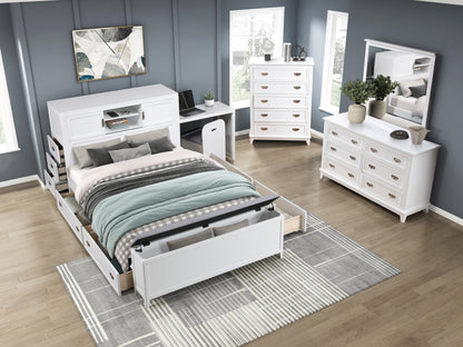 B2024WHBCF-1* (2) Full Bookcase Bed with Hidden Desk, Stool and Storage Bench - B2024WHBCF-1*