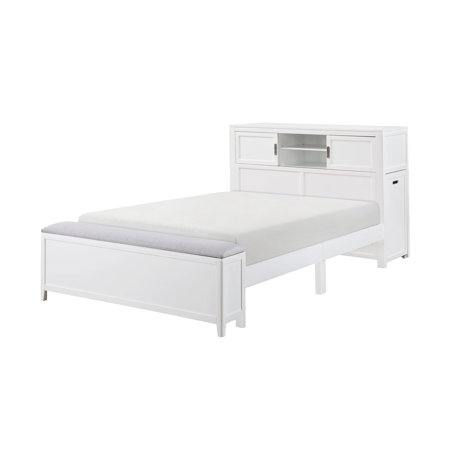B2024WHBCF-1* (2) Full Bookcase Bed with Hidden Desk, Stool and Storage Bench - B2024WHBCF-1*