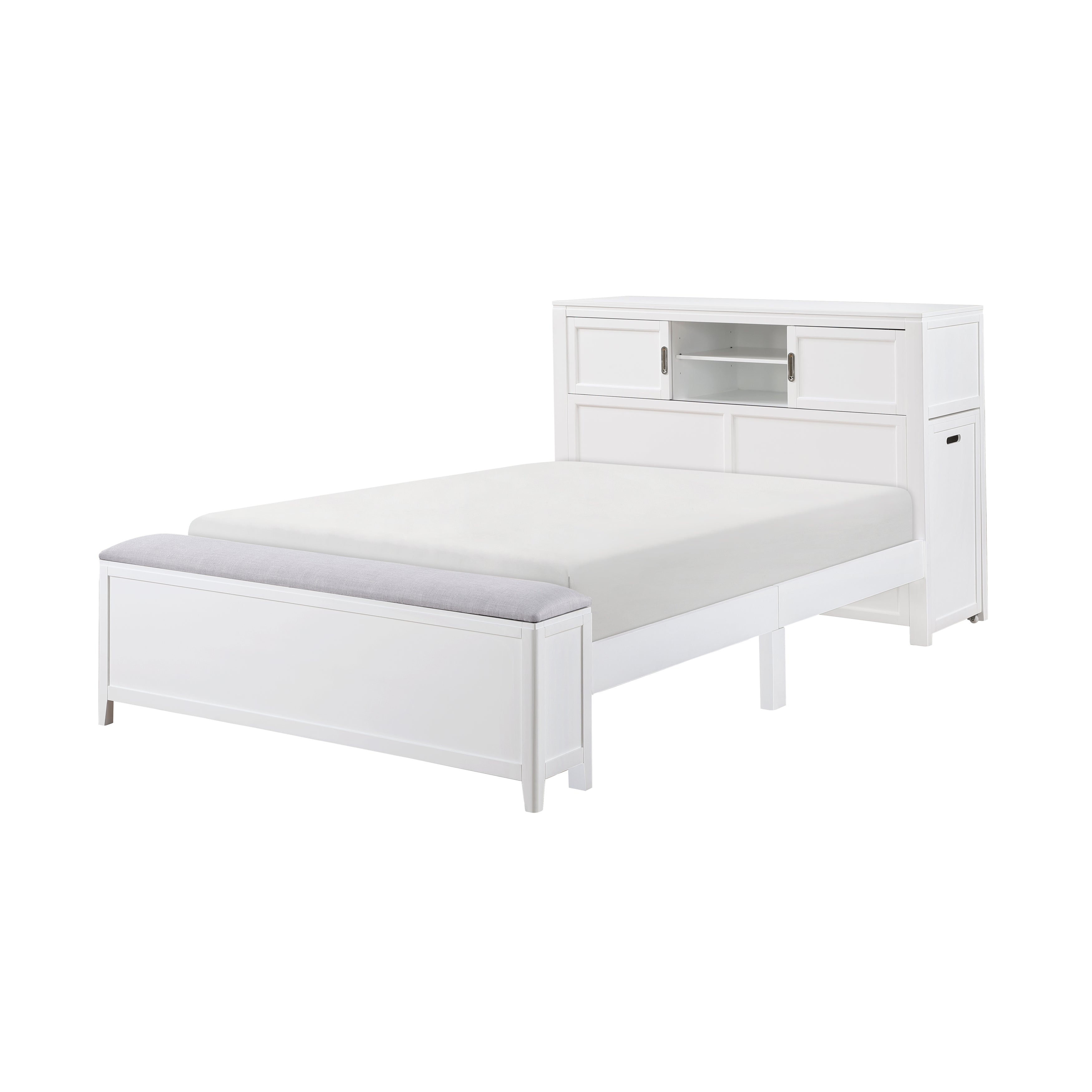 B2024WHBCF-1* (2) Full Bookcase Bed with Hidden Desk, Stool and Storage Bench - B2024WHBCF-1*