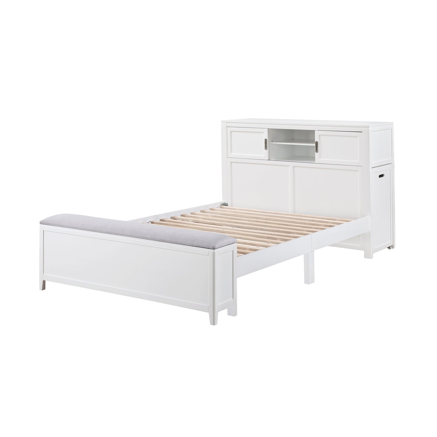 B2024WHBCF-1* (2) Full Bookcase Bed with Hidden Desk, Stool and Storage Bench - B2024WHBCF-1*