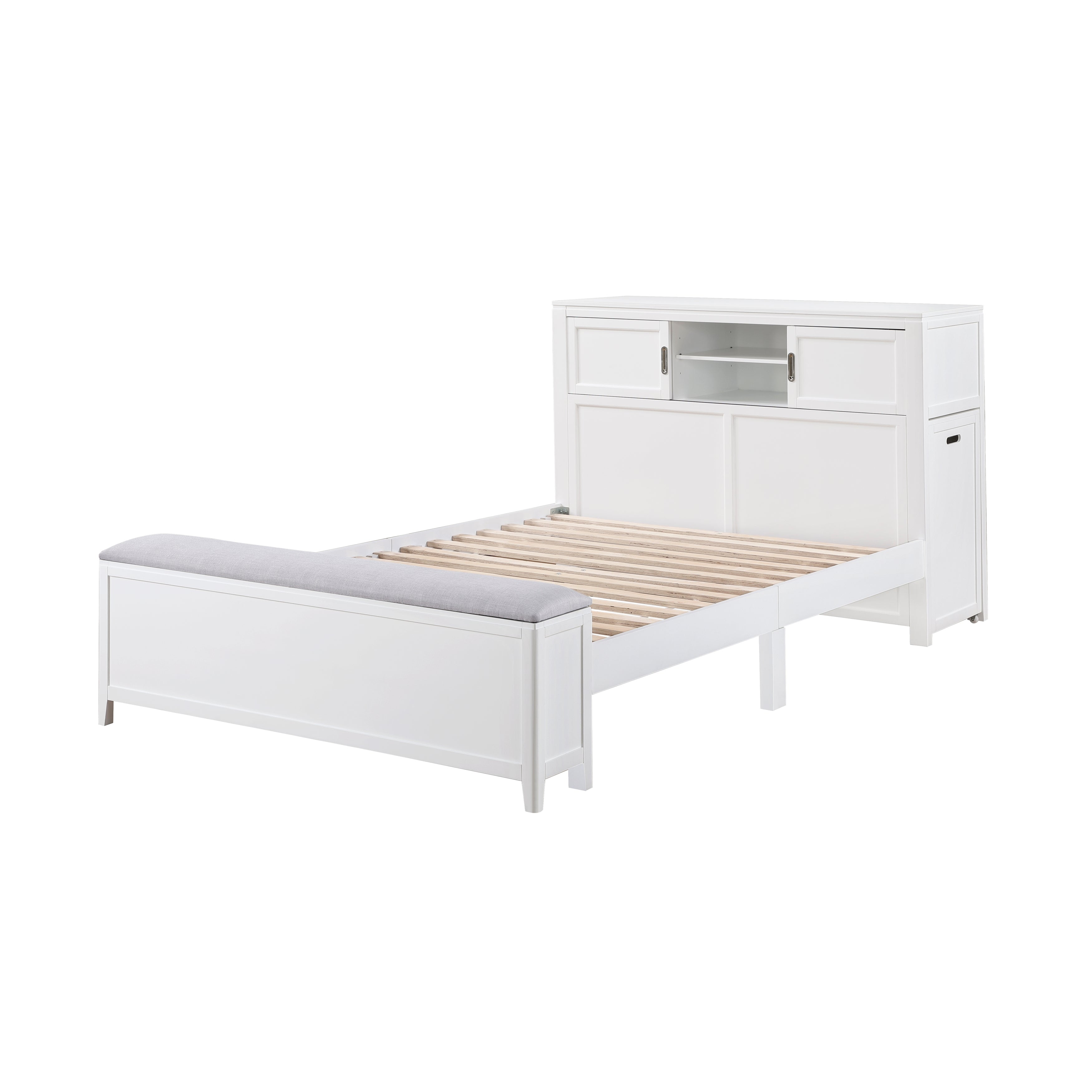 B2024WHBCF-1* (2) Full Bookcase Bed with Hidden Desk, Stool and Storage Bench - B2024WHBCF-1*