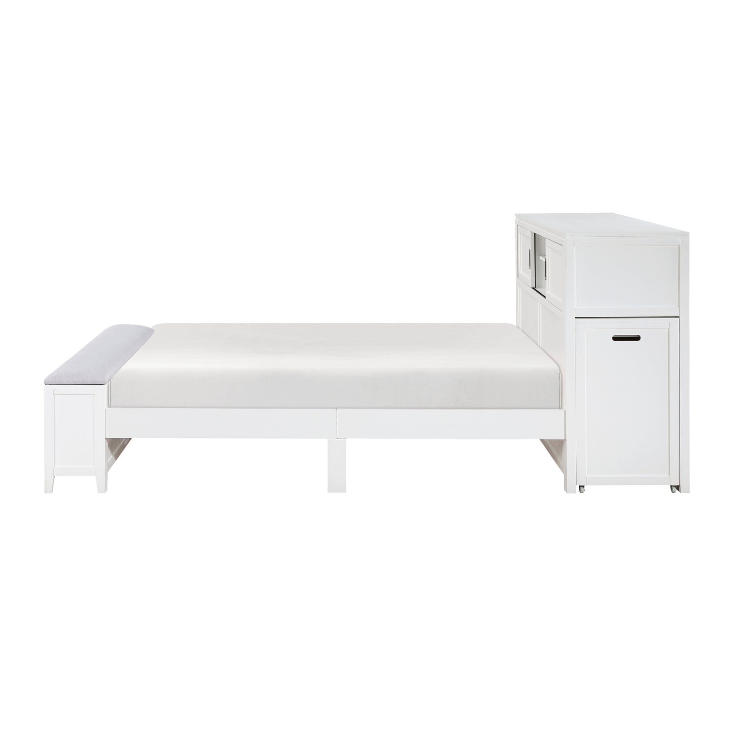 B2024WHBCF-1* (2) Full Bookcase Bed with Hidden Desk, Stool and Storage Bench - B2024WHBCF-1*