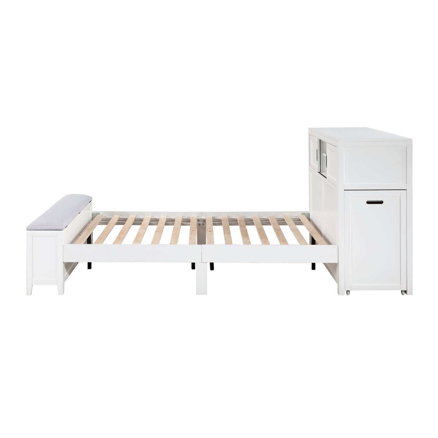 B2024WHBCF-1* (2) Full Bookcase Bed with Hidden Desk, Stool and Storage Bench - B2024WHBCF-1*