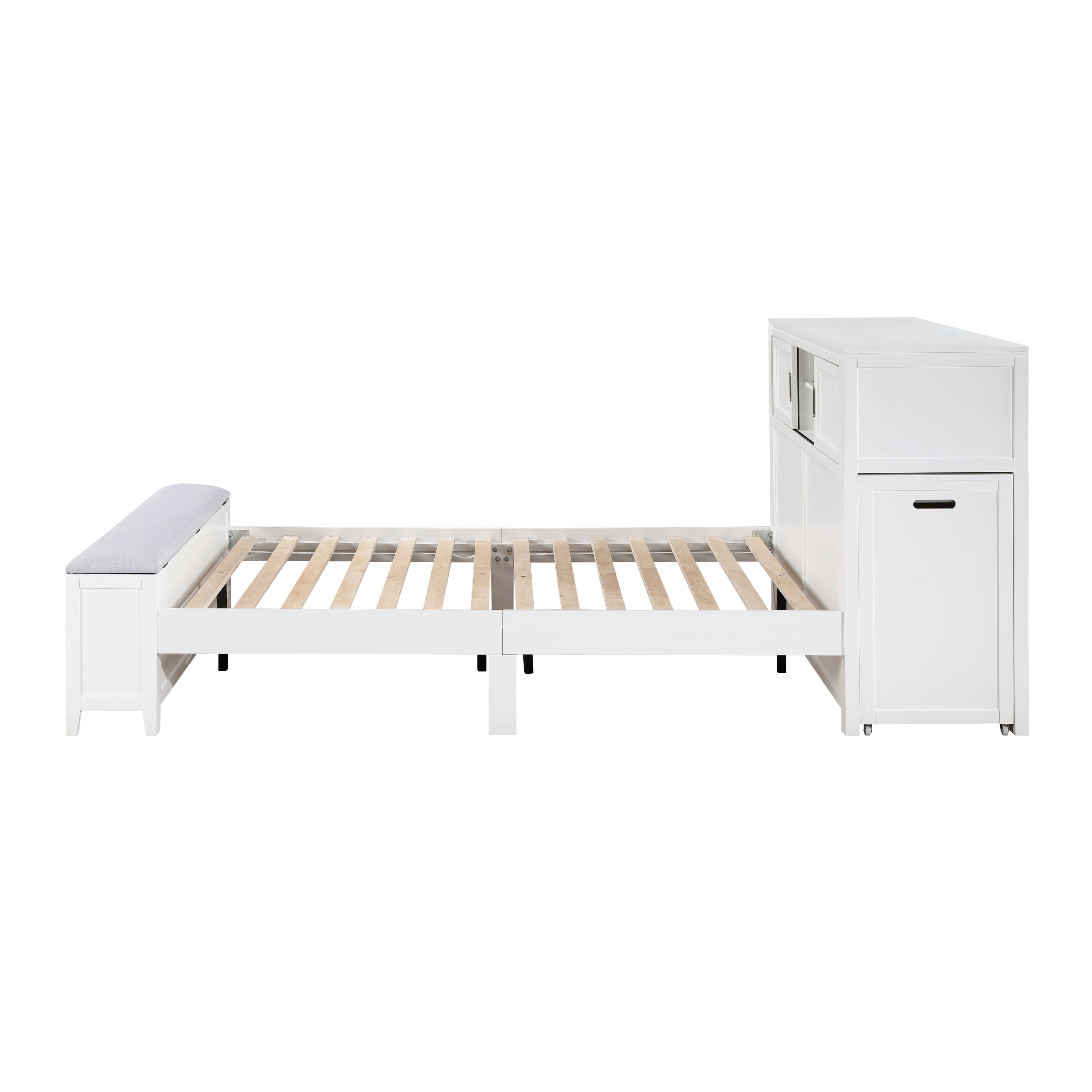 B2024WHBCF-1* (2) Full Bookcase Bed with Hidden Desk, Stool and Storage Bench - B2024WHBCF-1*