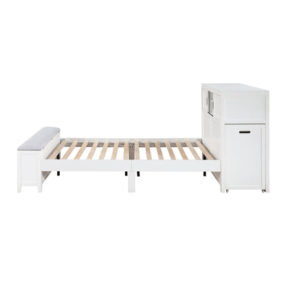 B2024WHBCF-1* (2) Full Bookcase Bed with Hidden Desk, Stool and Storage Bench - B2024WHBCF-1*