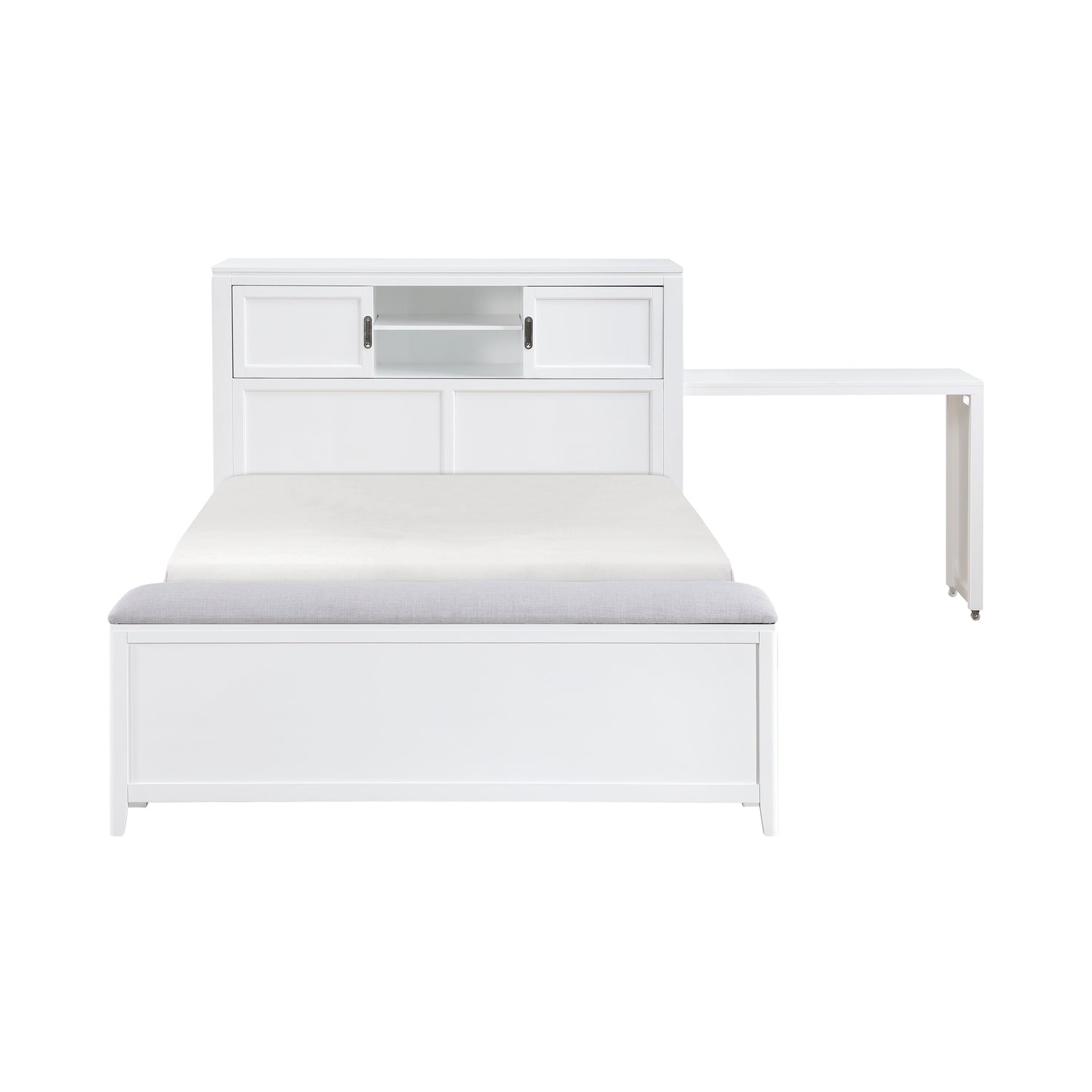 B2024WHBCF-1* (2) Full Bookcase Bed with Hidden Desk, Stool and Storage Bench - B2024WHBCF-1*