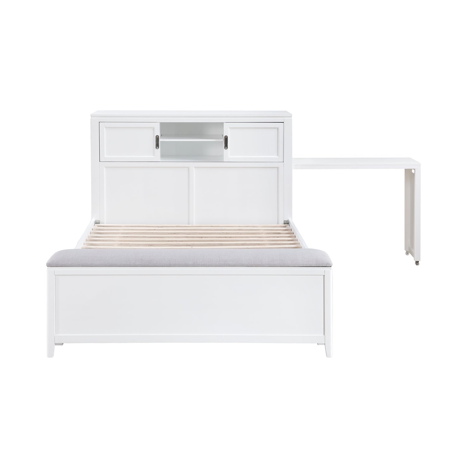 B2024WHBCF-1* (2) Full Bookcase Bed with Hidden Desk, Stool and Storage Bench - B2024WHBCF-1*