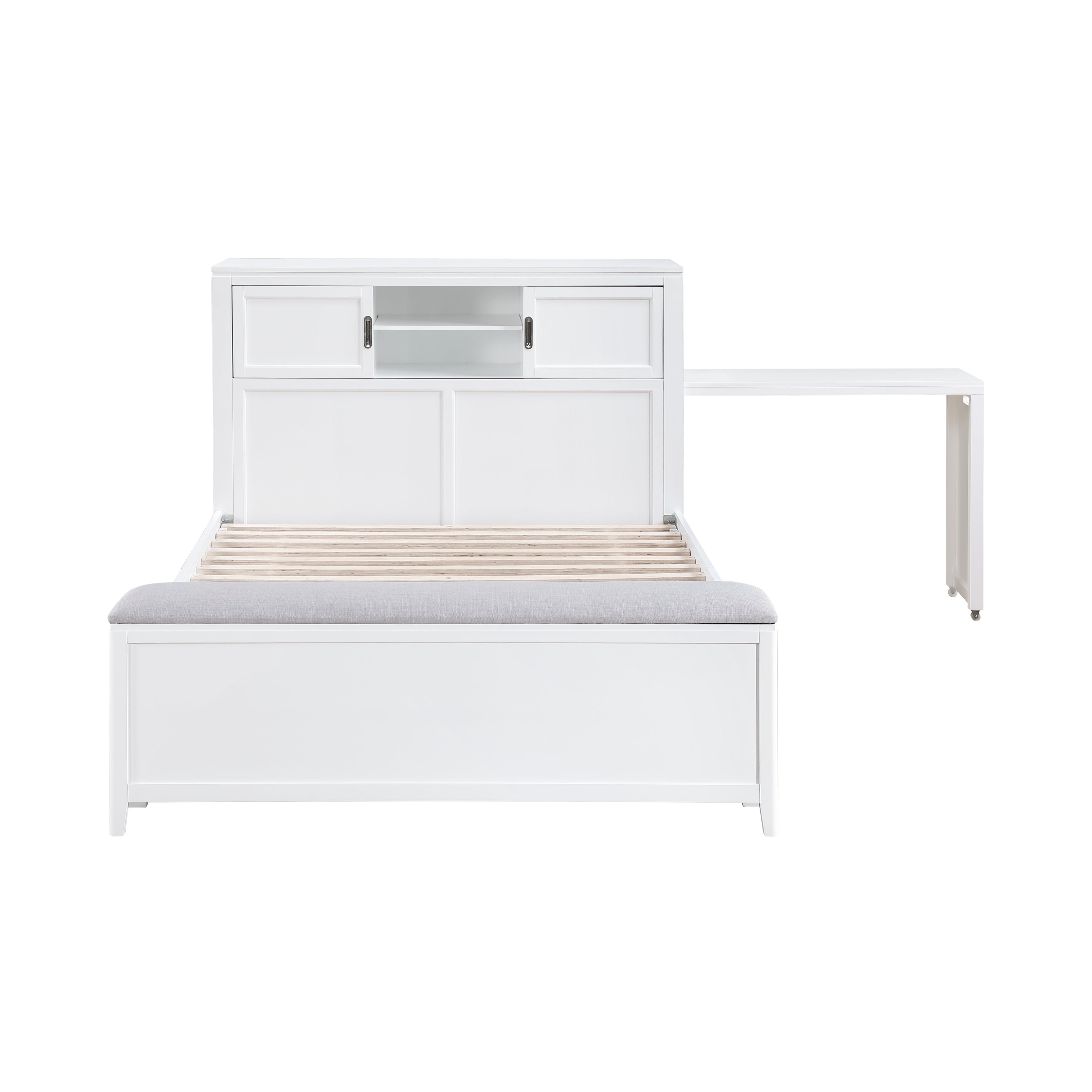 B2024WHBCF-1* (2) Full Bookcase Bed with Hidden Desk, Stool and Storage Bench - B2024WHBCF-1*