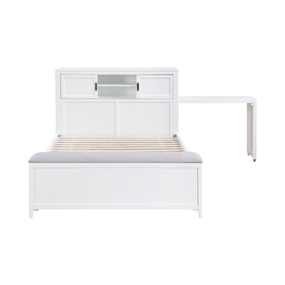 B2024WHBCF-1* (2) Full Bookcase Bed with Hidden Desk, Stool and Storage Bench - B2024WHBCF-1*
