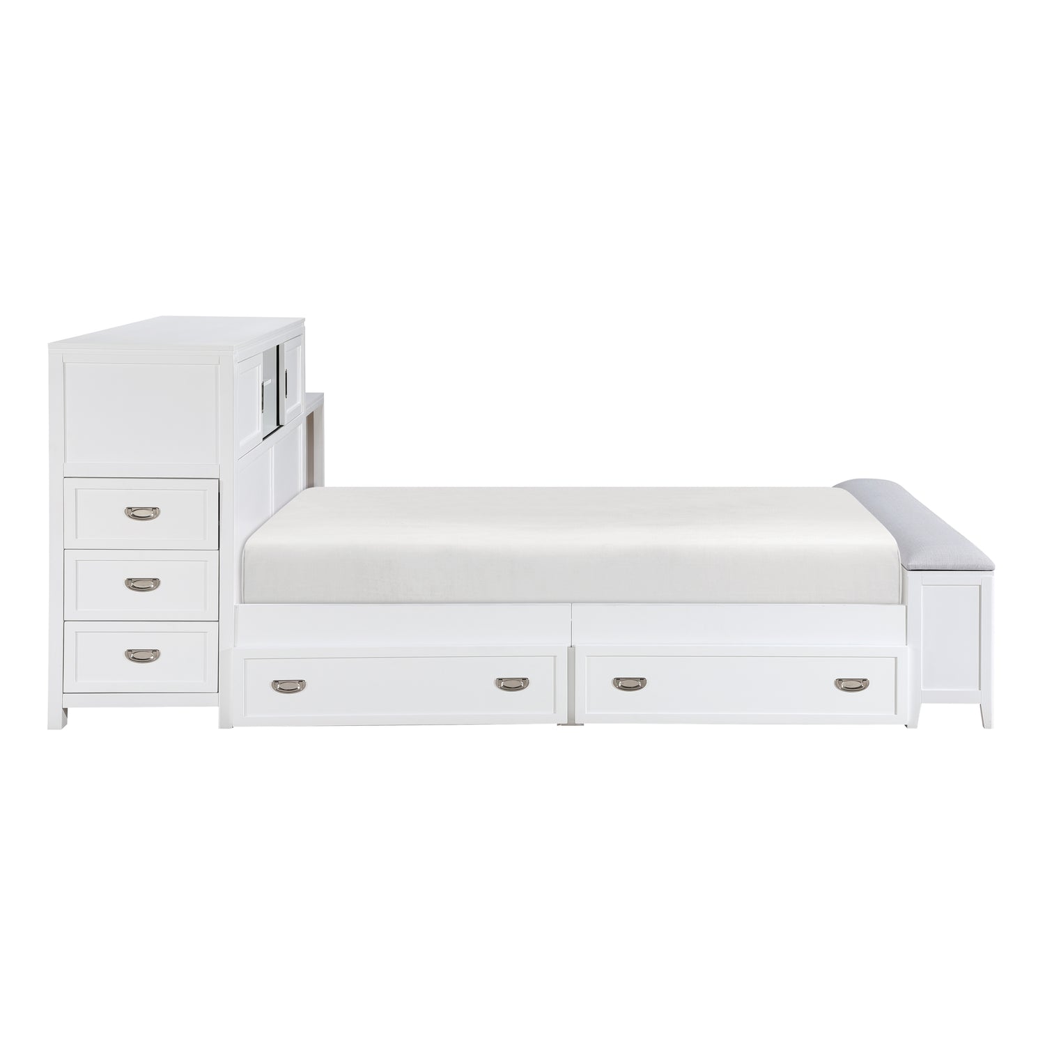 B2024WHBCF-1* (2) Full Bookcase Bed with Hidden Desk, Stool and Storage Bench - B2024WHBCF-1*