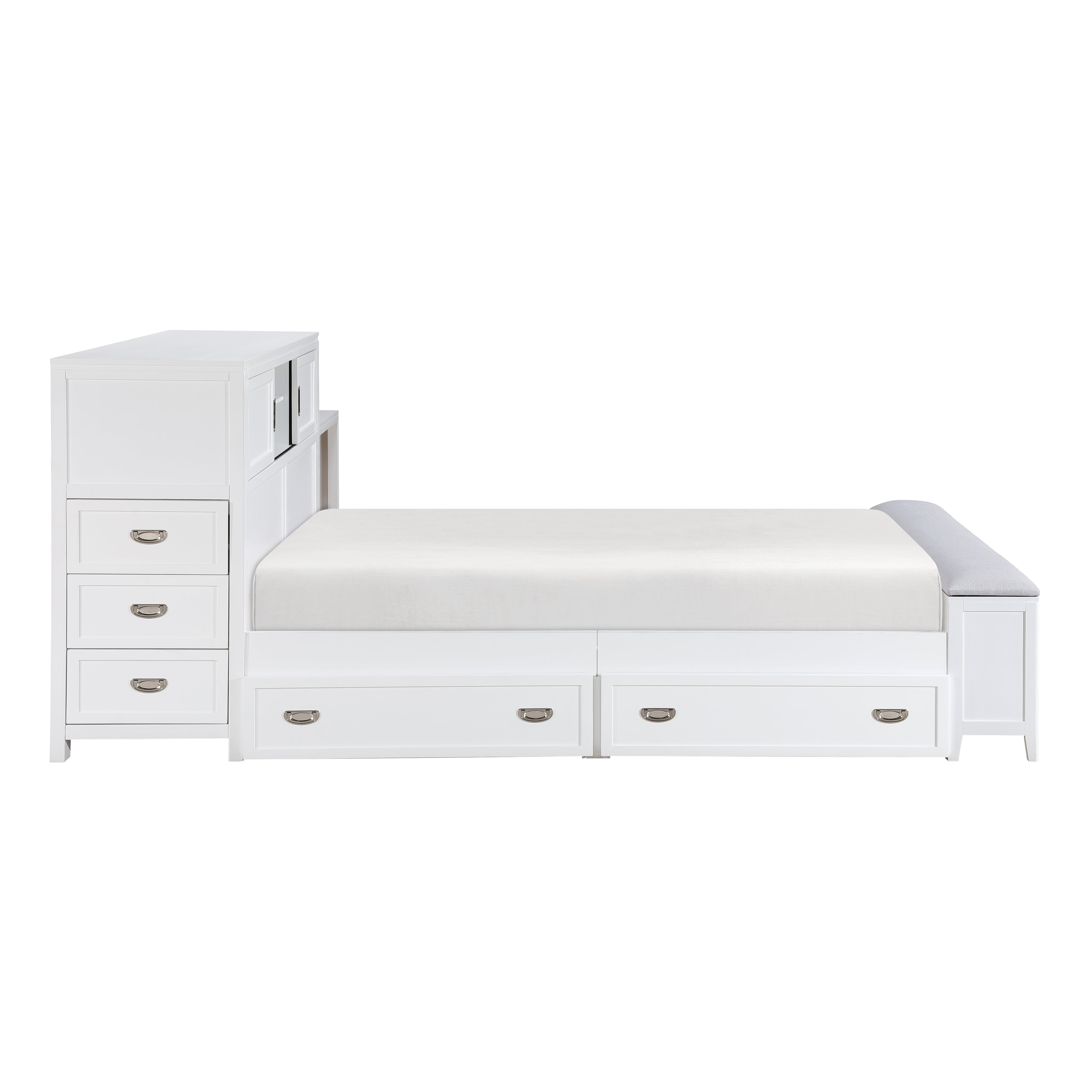 B2024WHBCF-1* (2) Full Bookcase Bed with Hidden Desk, Stool and Storage Bench - B2024WHBCF-1*