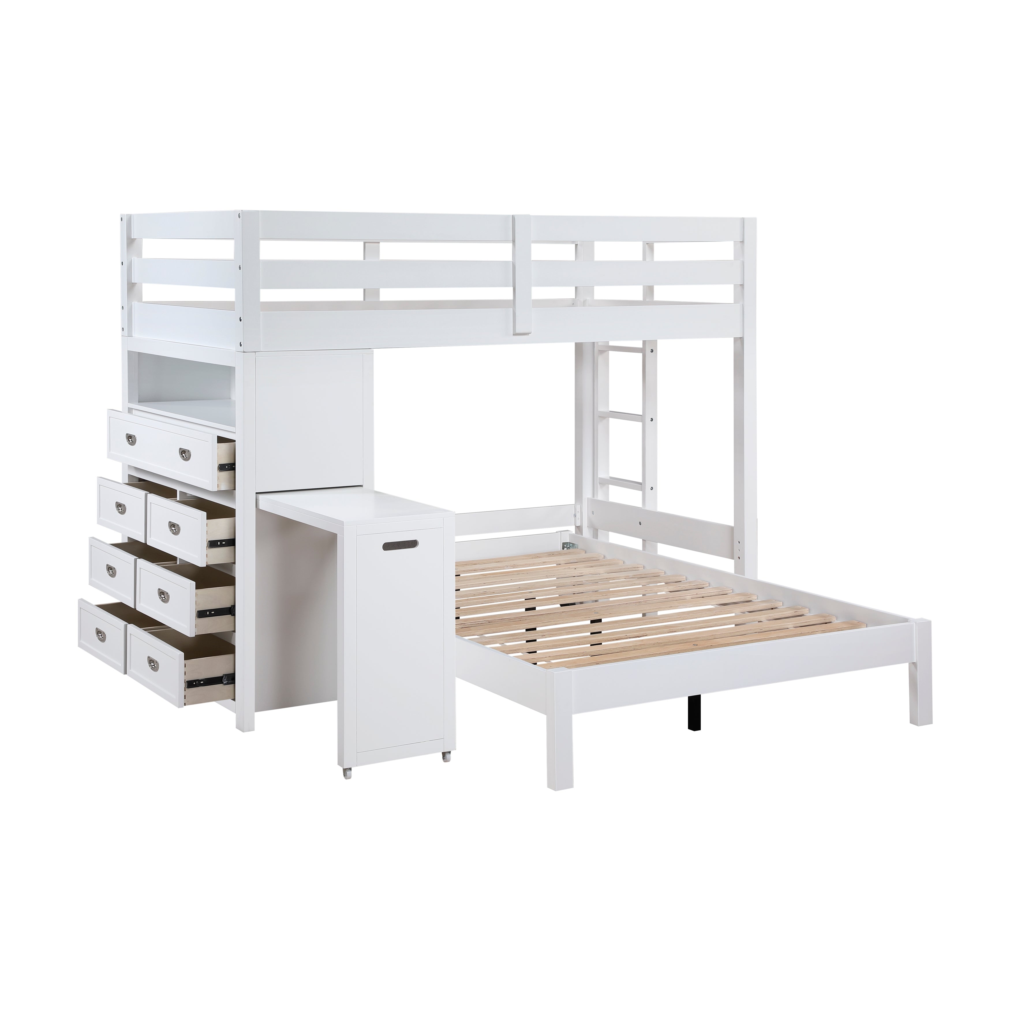 B2024WHLTF-1* (6) Twin/Full Loft Bunk Bed with Chest and Hidden Desk - B2024WHLTF-1*