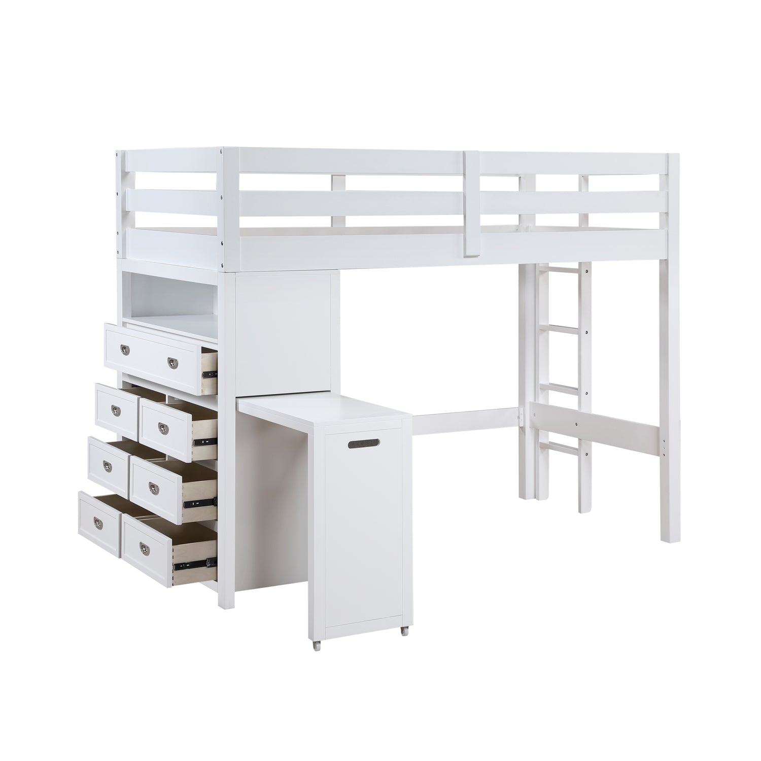 B2024WHLTF-1* (6) Twin/Full Loft Bunk Bed with Chest and Hidden Desk - B2024WHLTF-1*