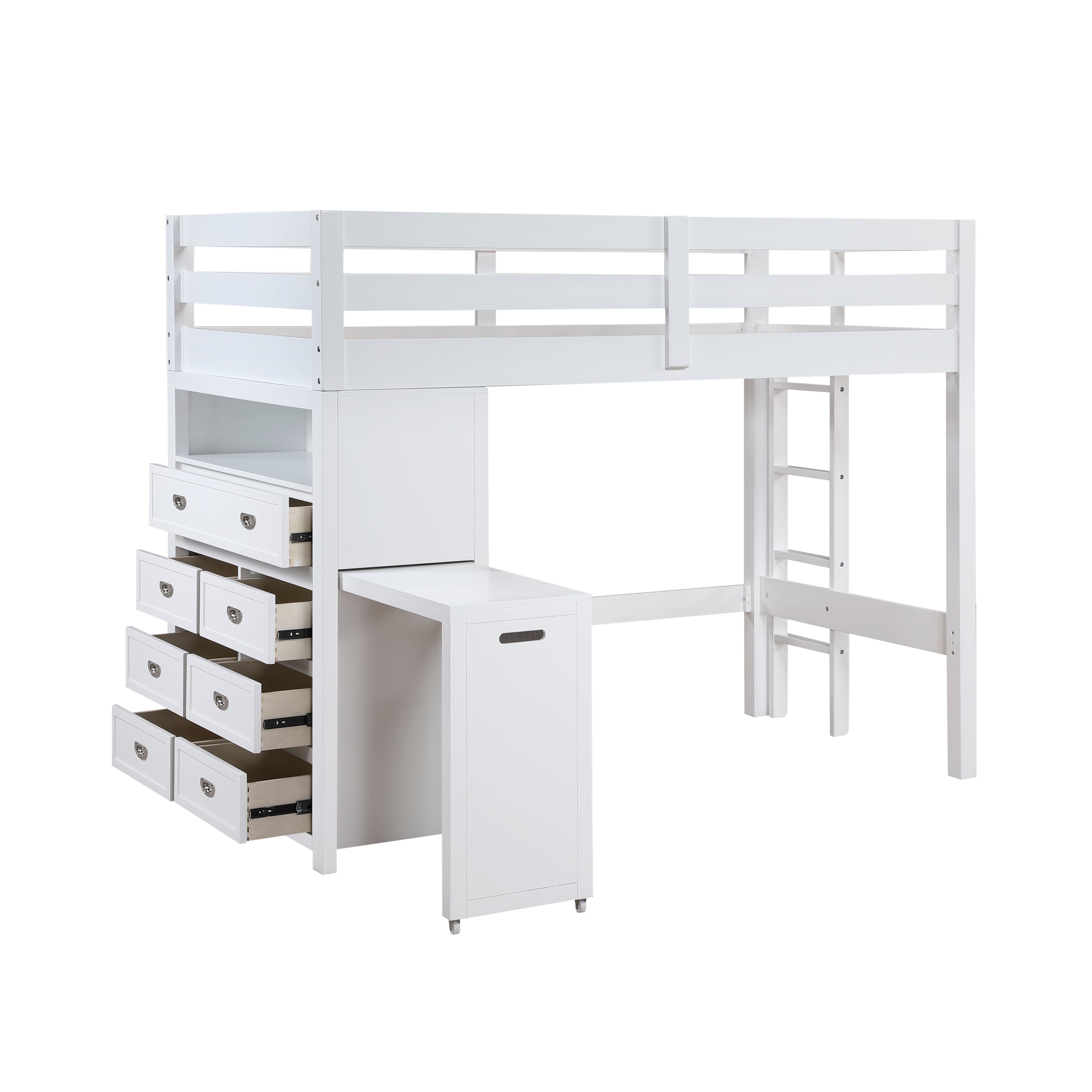 B2024WHLTF-1* (6) Twin/Full Loft Bunk Bed with Chest and Hidden Desk - B2024WHLTF-1*