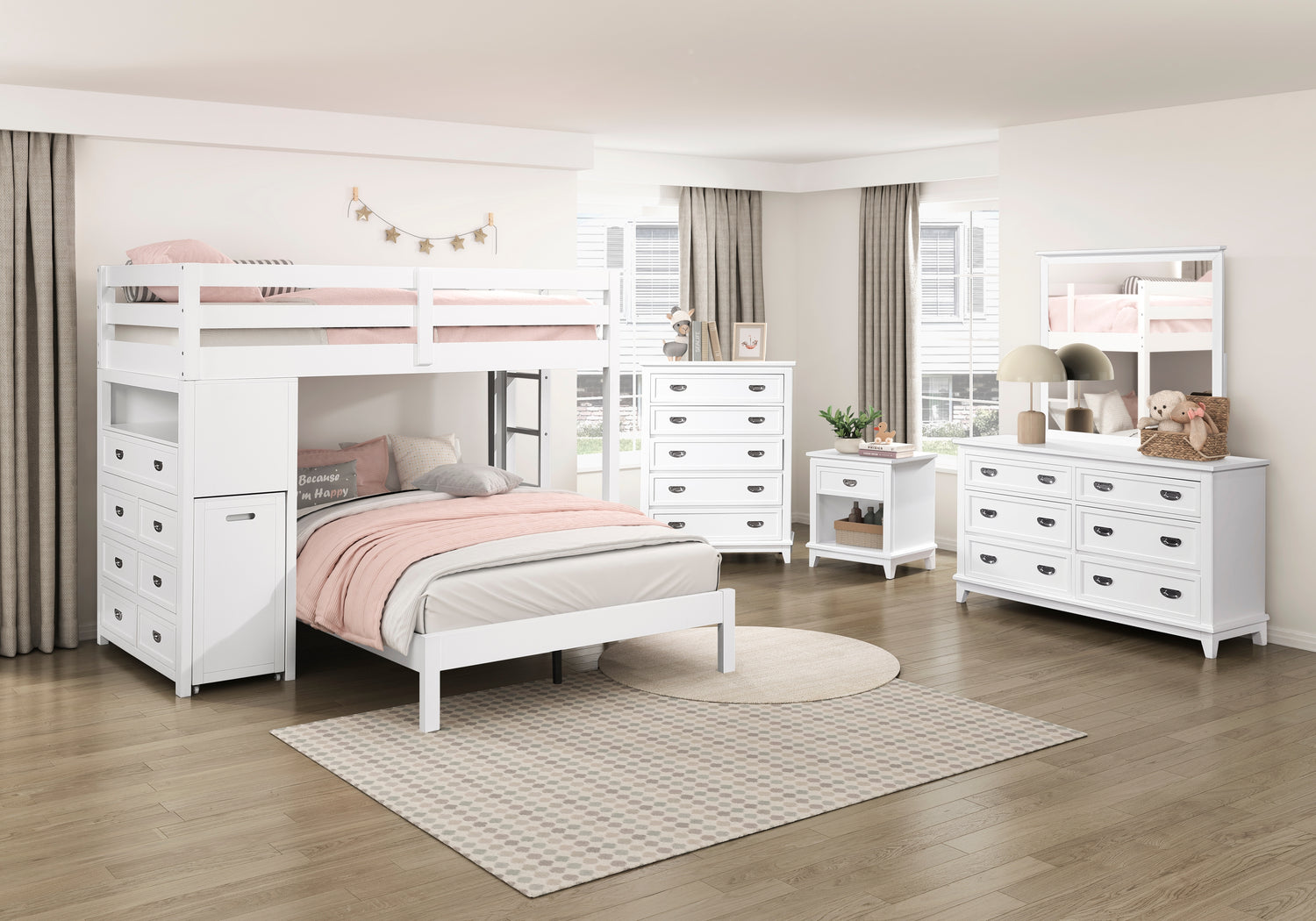 B2024WHLTF-1* (6) Twin/Full Loft Bunk Bed with Chest and Hidden Desk - B2024WHLTF-1*
