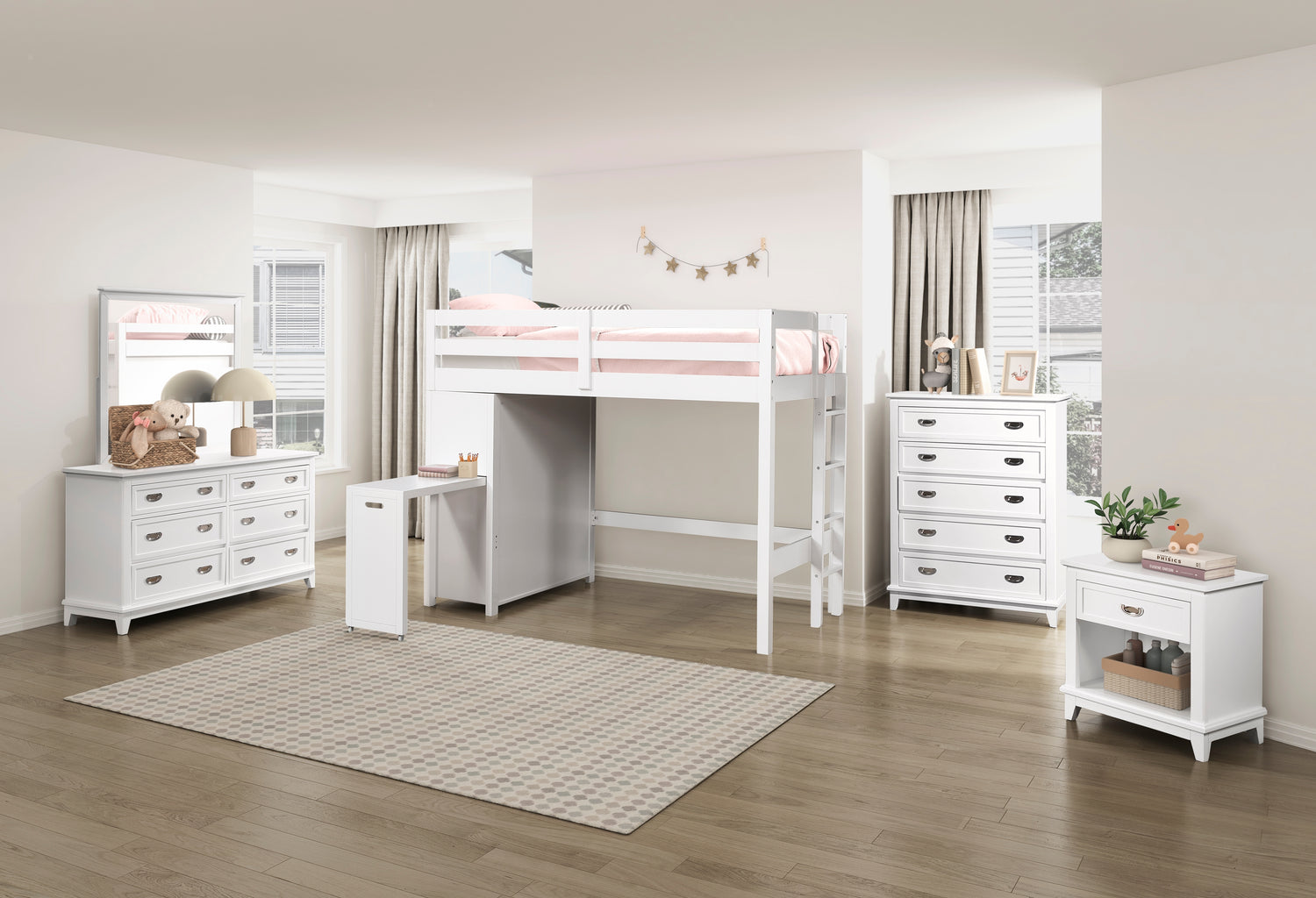 B2024WHLTF-1* (6) Twin/Full Loft Bunk Bed with Chest and Hidden Desk - B2024WHLTF-1*