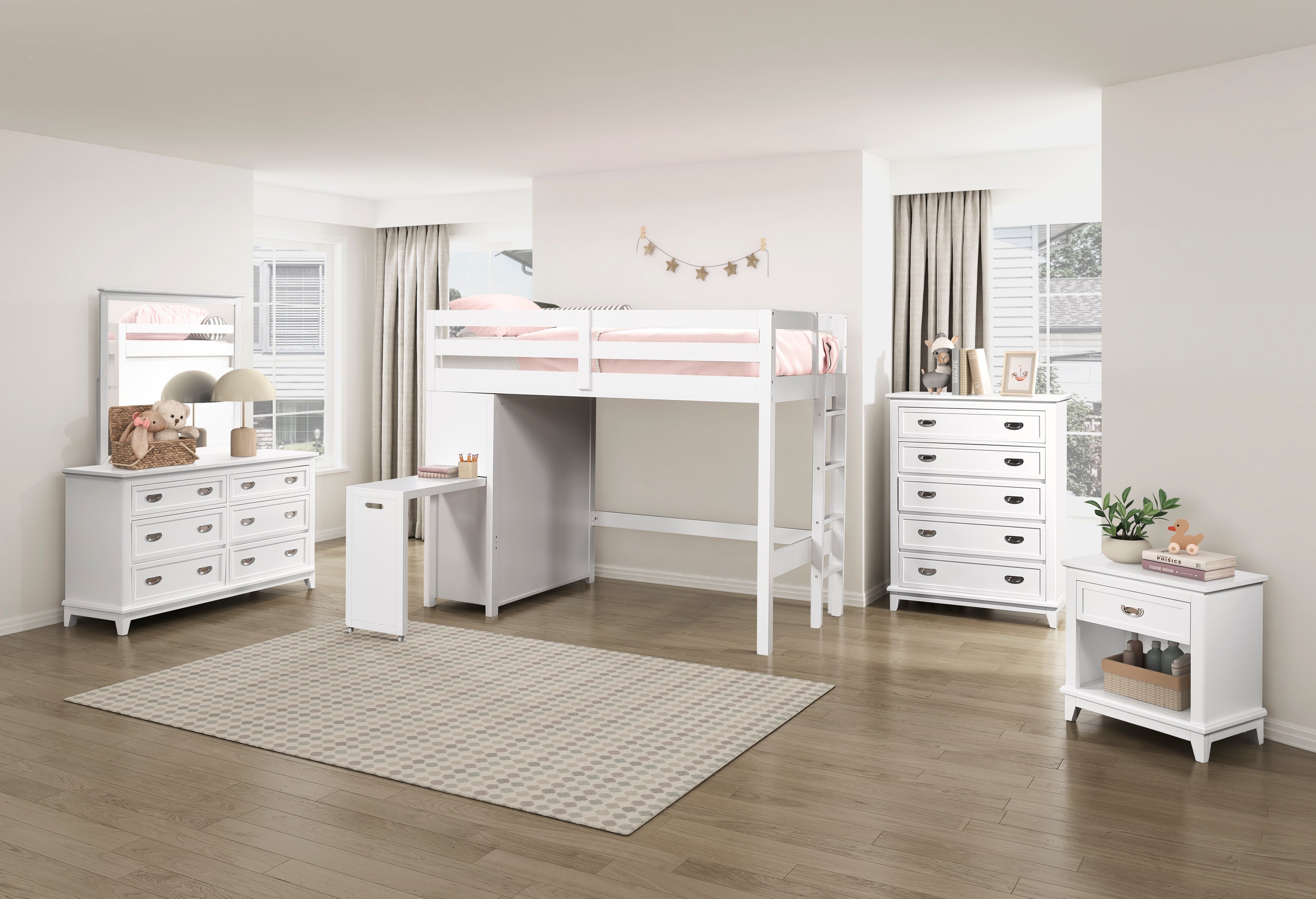 B2024WHLTF-1* (6) Twin/Full Loft Bunk Bed with Chest and Hidden Desk - B2024WHLTF-1*