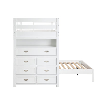 B2024WHLTF-1* (6) Twin/Full Loft Bunk Bed with Chest and Hidden Desk - B2024WHLTF-1*