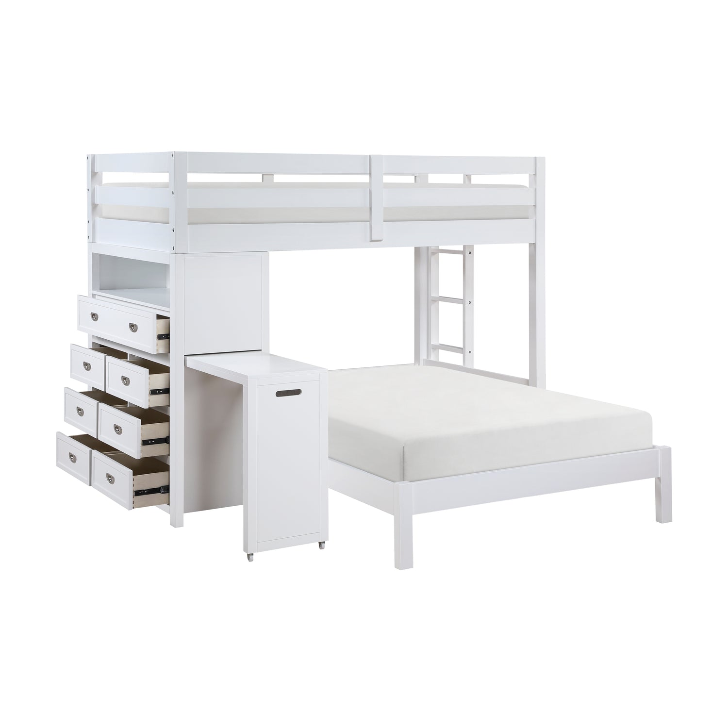 B2024WHLTF-1* (6) Twin/Full Loft Bunk Bed with Chest and Hidden Desk - B2024WHLTF-1*