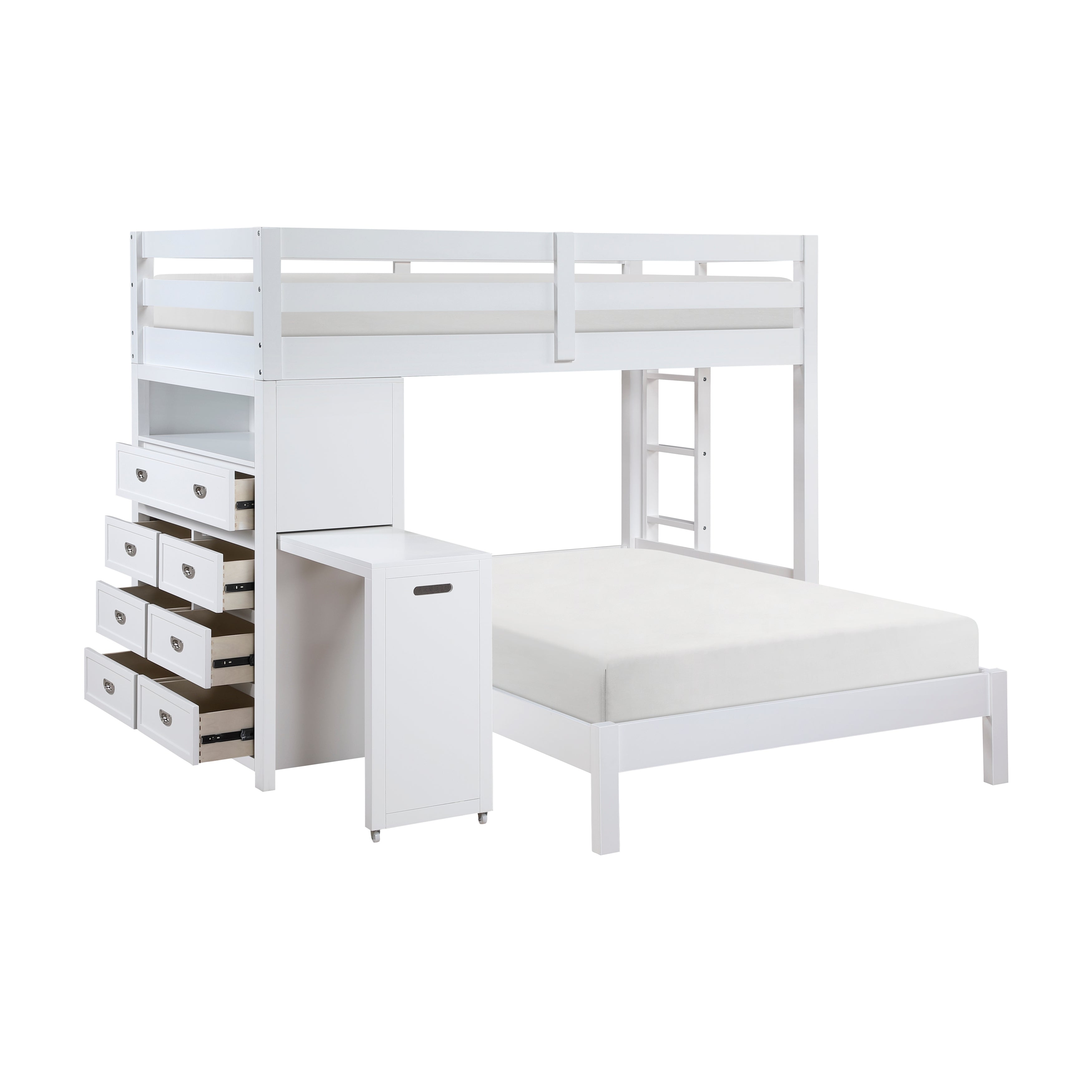 B2024WHLTF-1* (6) Twin/Full Loft Bunk Bed with Chest and Hidden Desk - B2024WHLTF-1*