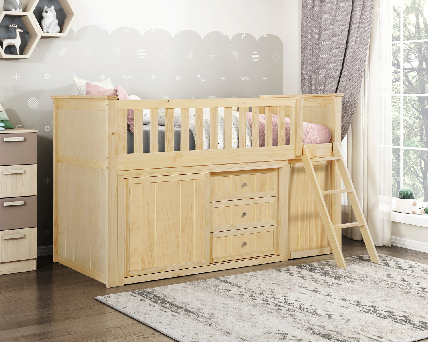 B2043LL-1*BC2DR (6) Low Loft Bunk with Bookcase and 2 Dressers - B2043LL-1*BC2DR