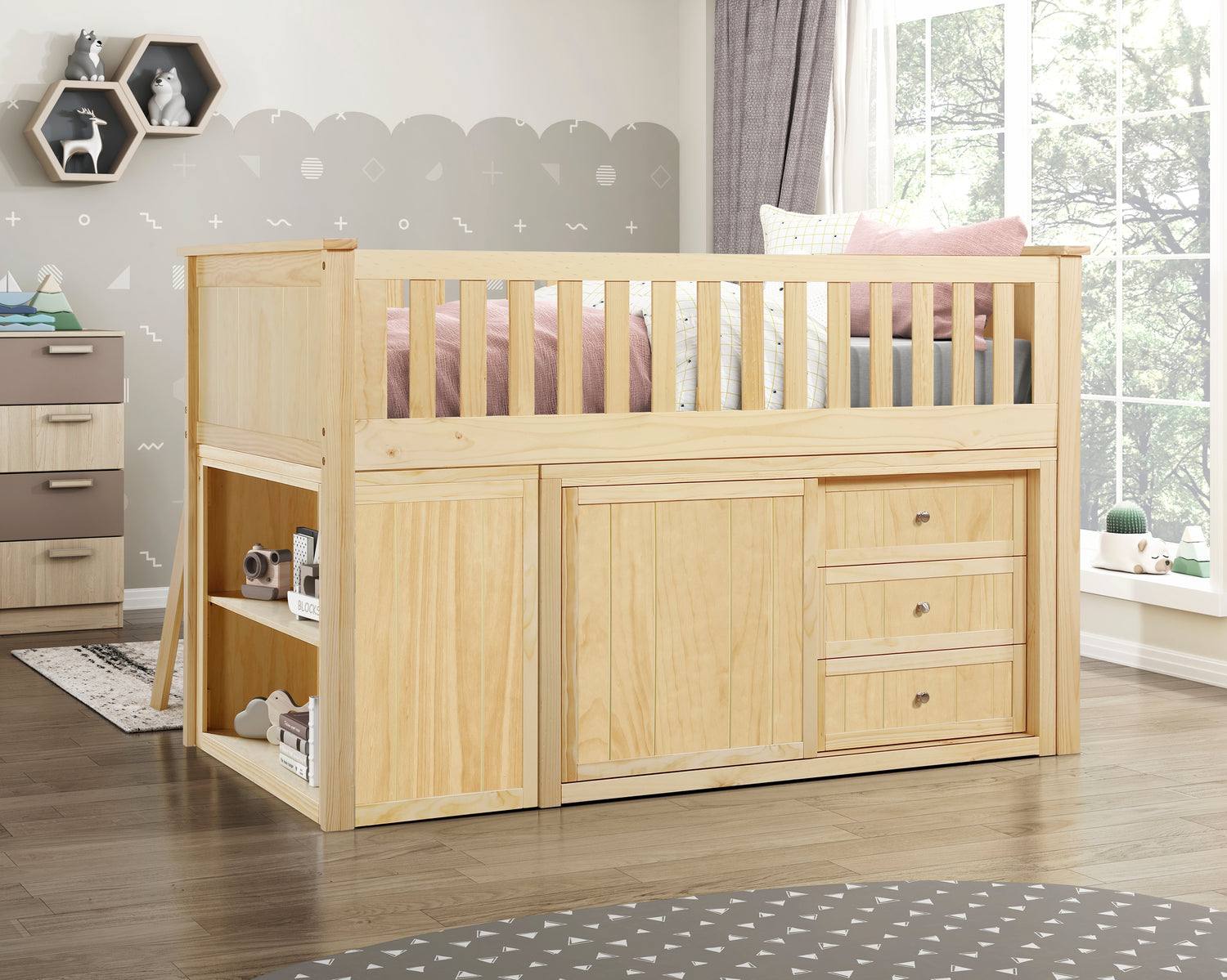 B2043LL-1*BC2DR (6) Low Loft Bunk with Bookcase and 2 Dressers - B2043LL-1*BC2DR