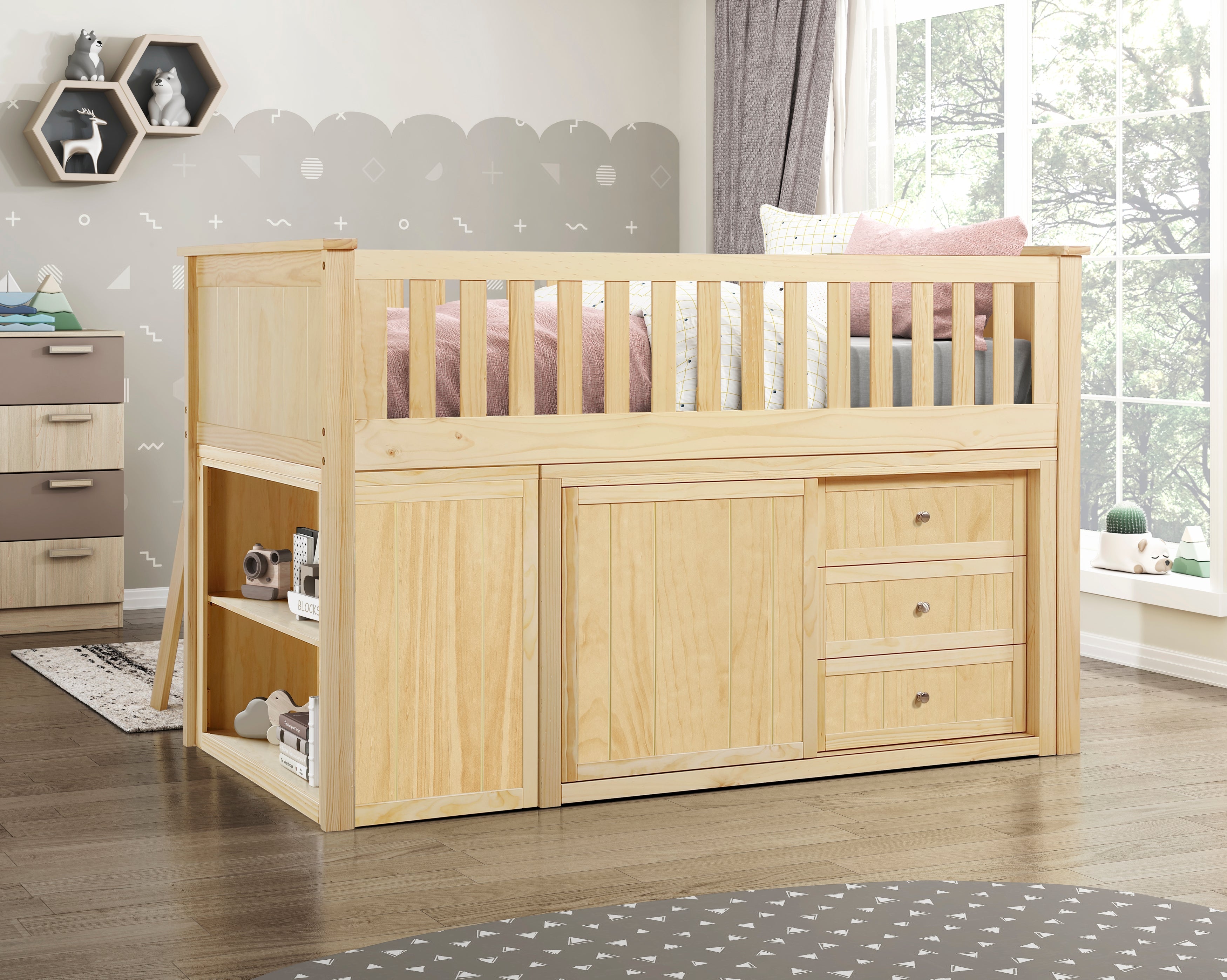 B2043LL-1*BC2DR (6) Low Loft Bunk with Bookcase and 2 Dressers - B2043LL-1*BC2DR