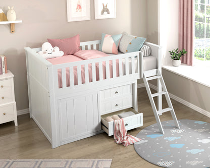 B2053LLW-1*DR (4) Low Loft Bunk with Dresser - B2053LLW-1*DR