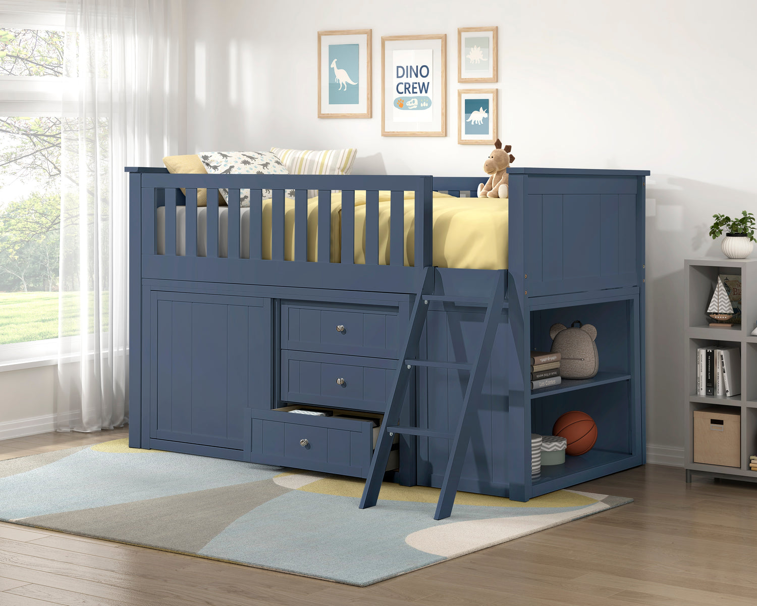B2083BULL-1*BCDR (5) Low Loft Bunk with Bookcase and Dresser - B2083BULL-1*BCDR