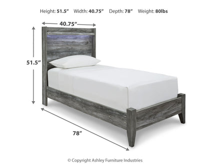 Baystorm Gray 2 Twin Panel Beds, 2 Mattresses, 2 Foundations, and Chest - B221B45