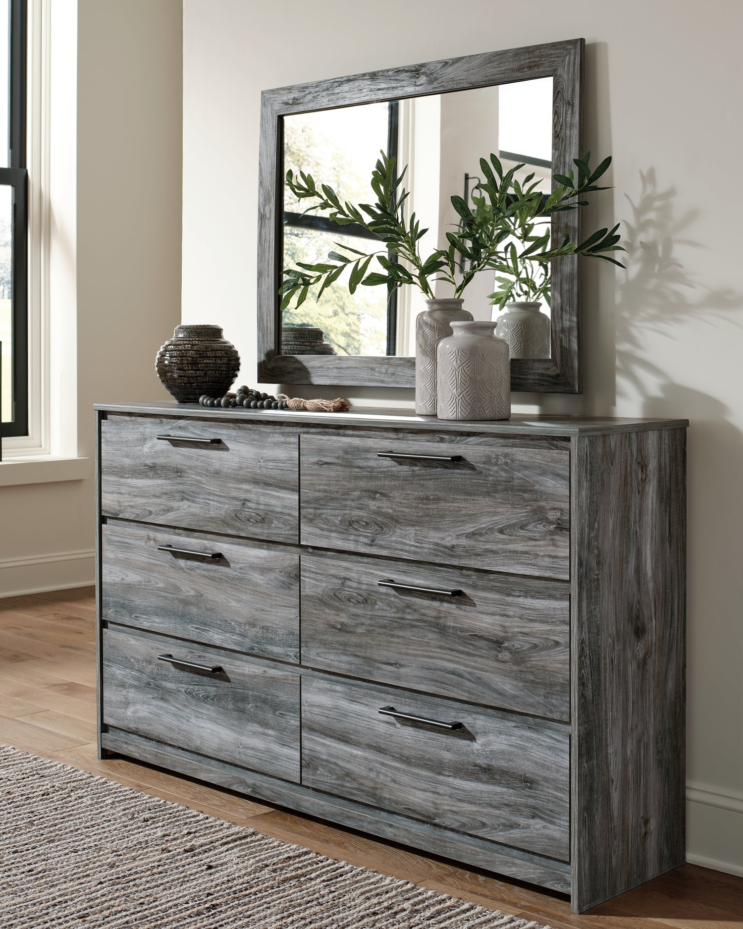 Baystorm Gray Full Panel Bed, Dresser, Mirror and Chest - B221B80