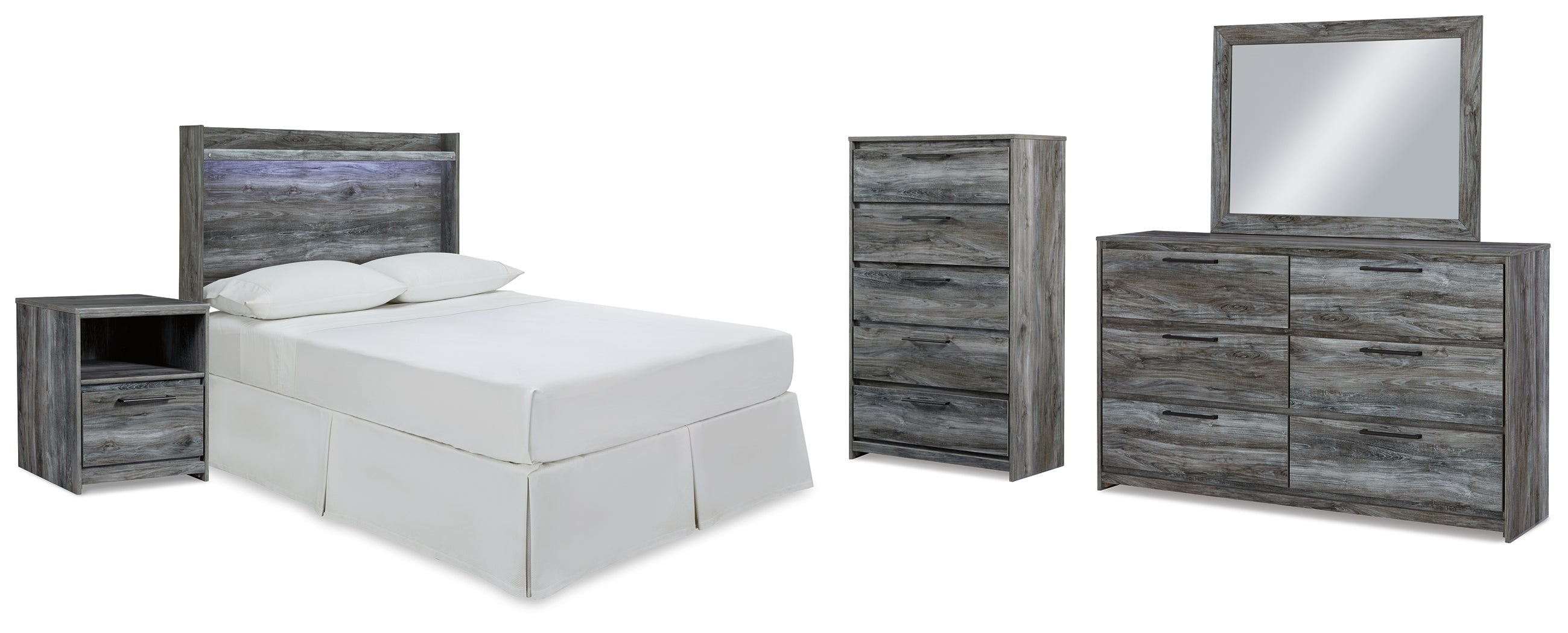 Baystorm Gray Full Panel Headboard Bed. Dresser, Mirror, Chest and Nightstand - B221B73