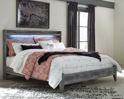 Baystorm Gray King Panel Bed, Dresser, Mirror and Chest - B221B52