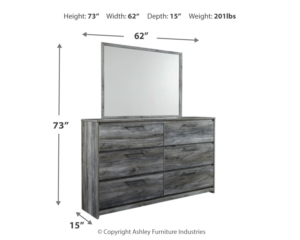 Baystorm Gray King Panel Bed, Dresser, Mirror and Chest - B221B52