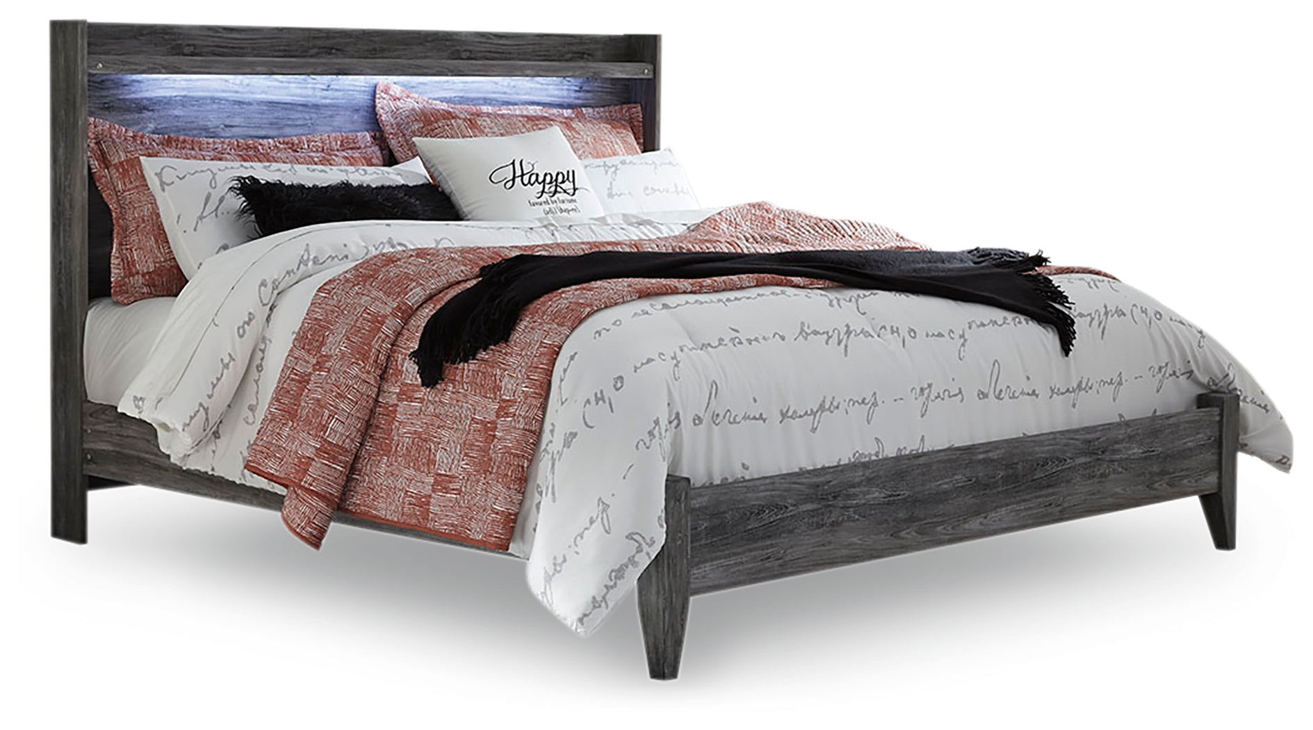 Baystorm Gray King Panel Bed, Dresser, Mirror, Chest and 2 Nightstands - B221B53