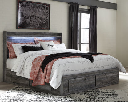 Baystorm Gray King Panel Bed with Storage, Dresser, Mirror and 2 Nightstands - B221B72