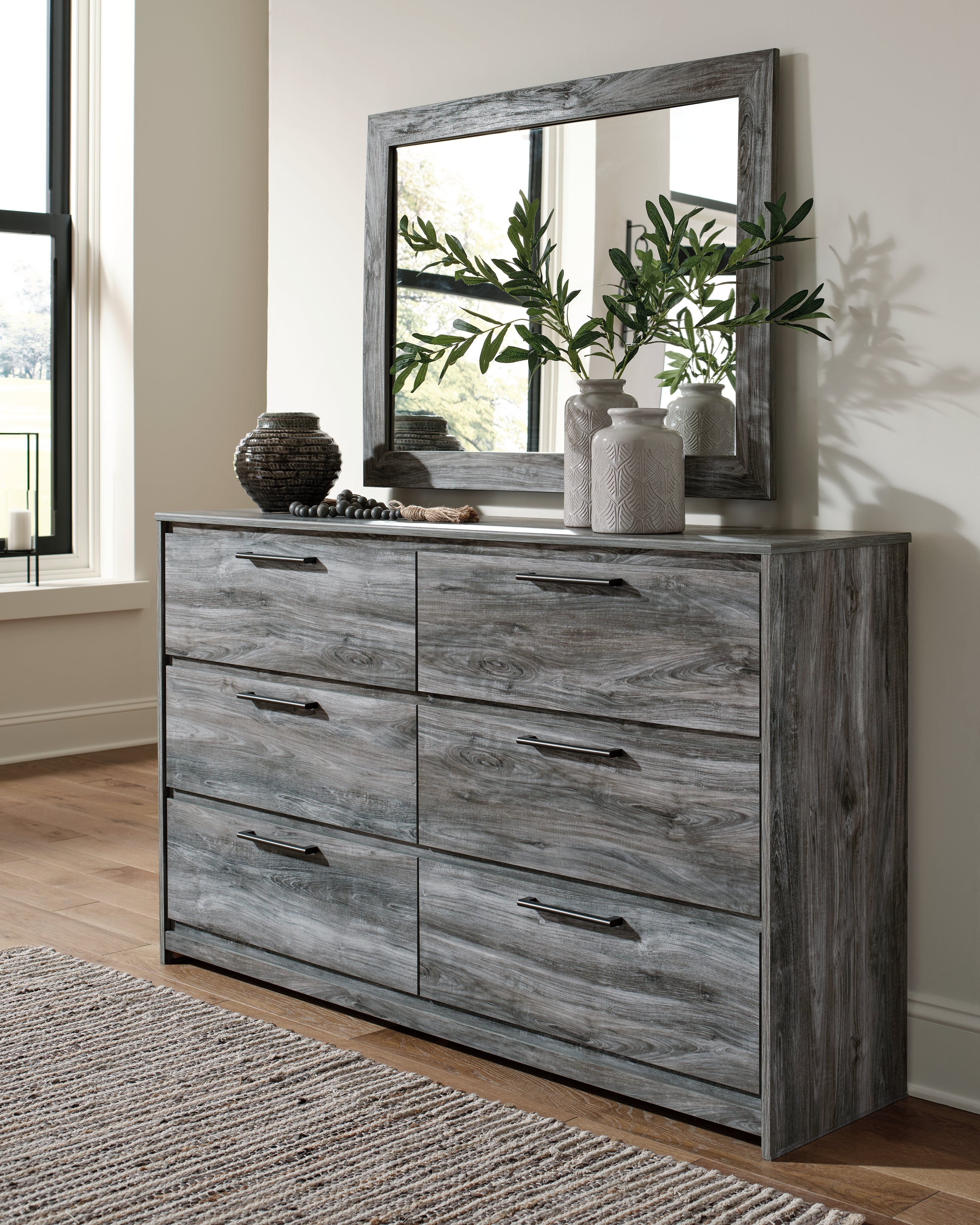 Baystorm Gray Queen Panel Headboard, Dresser, Mirror, Chest and Nightstand - B221B78