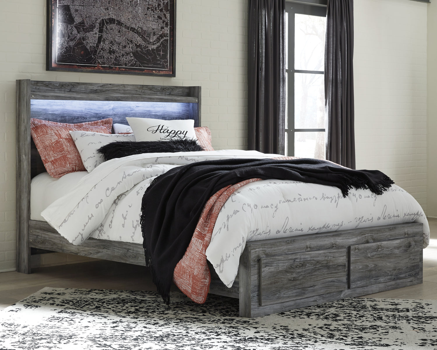 Baystorm Gray Queen Panel Storage Bed, Dresser, Mirror, Chest and 2 Nightstands - B221B57
