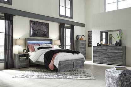 Baystorm Gray Queen Panel Storage Bed, Dresser, Mirror, Chest and 2 Nightstands - B221B57