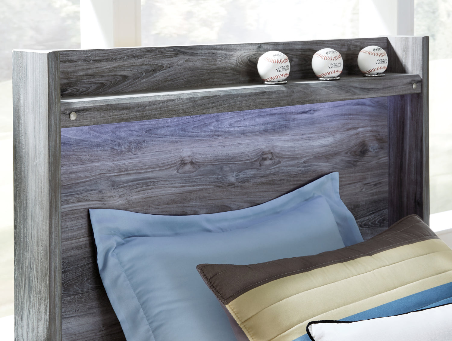 Baystorm Gray Twin Panel Headboard Bed, Dresser, Mirror and Nightstand - B221B74